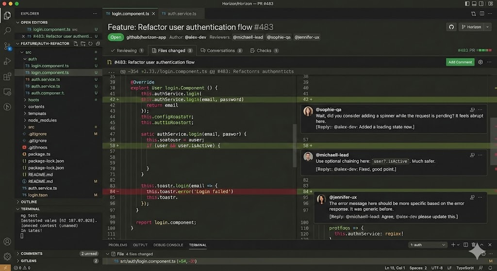 GitHub Pull Request 코드 리뷰 코멘트 화면 예시